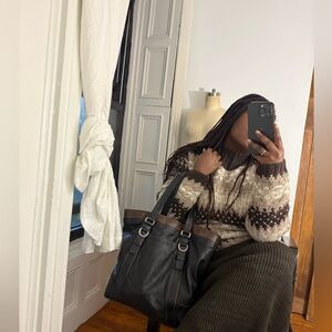 Brown Jones New York oversized fair isle ski wool thick long sleeve crew sweater